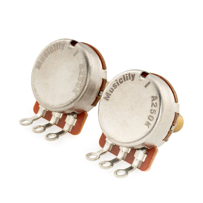 Musiclily Pro HD A250K+B250K Potis aus Messing, Massiver Kurzer Schaft 1/4 Zoll, Audio/Linear-Taper-Potentiometer für Tele PB JB Stil E-Gitarre/Bass (Set von 1A1B)