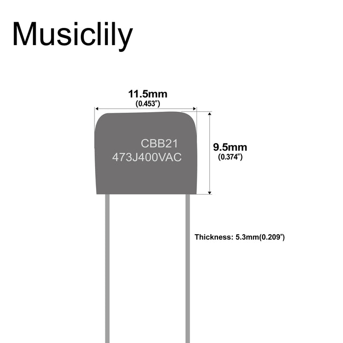 Dimensions of musiclily pro small sized metallized polypropylene mpp cbb21 film capacitor for electric guitar bass 022uf 22nf 047uf 47nf mx3107p