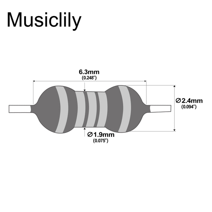 Dimensions of musiclily pro 4 7kohm 499kohm 1 250mw metal film precision resistor for electric guitar bass wiring mods mx3112p