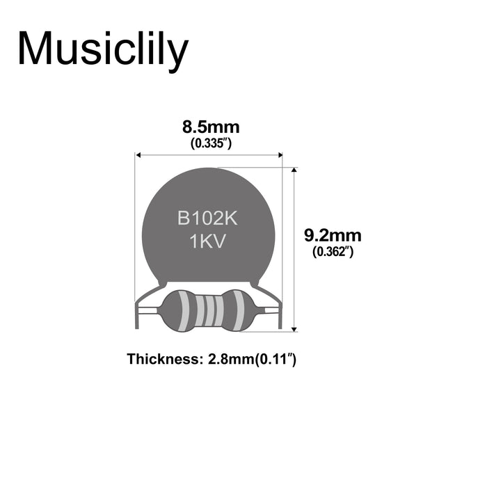Dimensions of musiclily pro metal film precision resistor 4 7 499kohm 1 250mw for electric guitar bass wiring mods mx3123p
