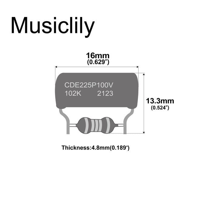 Dimensions of musiclily pro treble bleed mod with orange drop 225p polyester capacitor and precision resistor for electric guitar bass mx3125