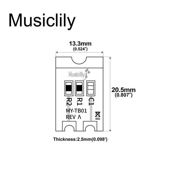 Dimensions of musiclily pro pcb treble bleed mod with x7r capacitor for electric guitar bass mx3126