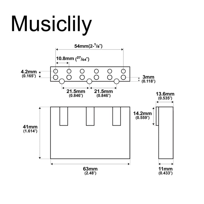 Dimensions of musiclily ultra 54mm2 1 8 inch full solid brass tremolo block for wilkinson by gotoh vg300 vs100n tremolo bridge 41mm tall mx3132