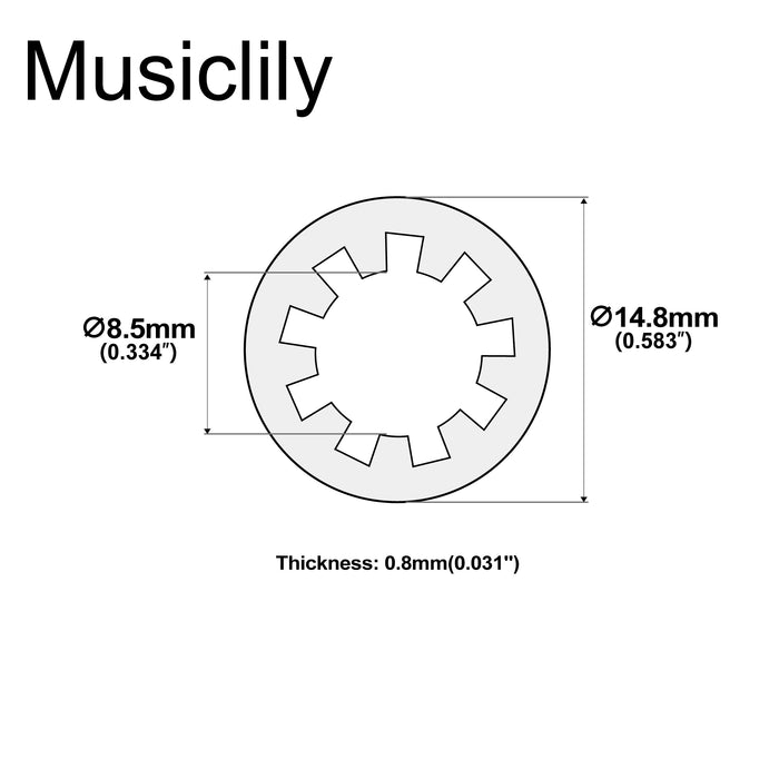 Dimensions of musiclily pro stainless steel m8 pots mounting star lock washers for metric guitar bass potentiometers mx3138 10