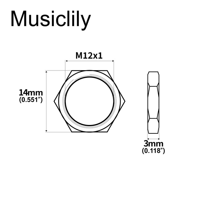 Dimensions of musiclily pro m12 switch mounting hex nuts for metric lp box style pickup selector toggle switch mx3139 10p