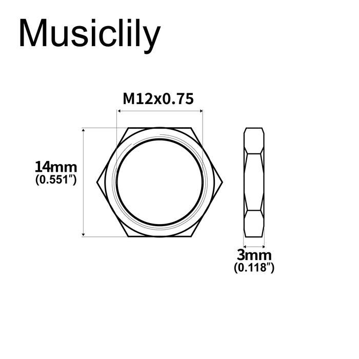 Dimensions of musiclily pro m12 switch mounting hex nuts for metric lp box style pickup selector toggle switch mx3139 10p