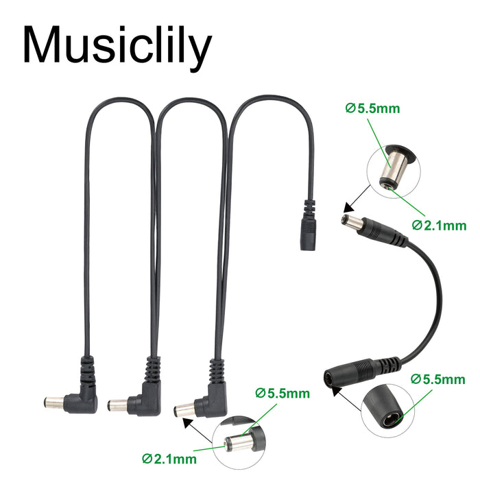 Dimensions of musiclily pro us standard power supply adapter dc 9v with 3 way daisy chain cable reverse polarity cord for guitar effect pedals mx3144us