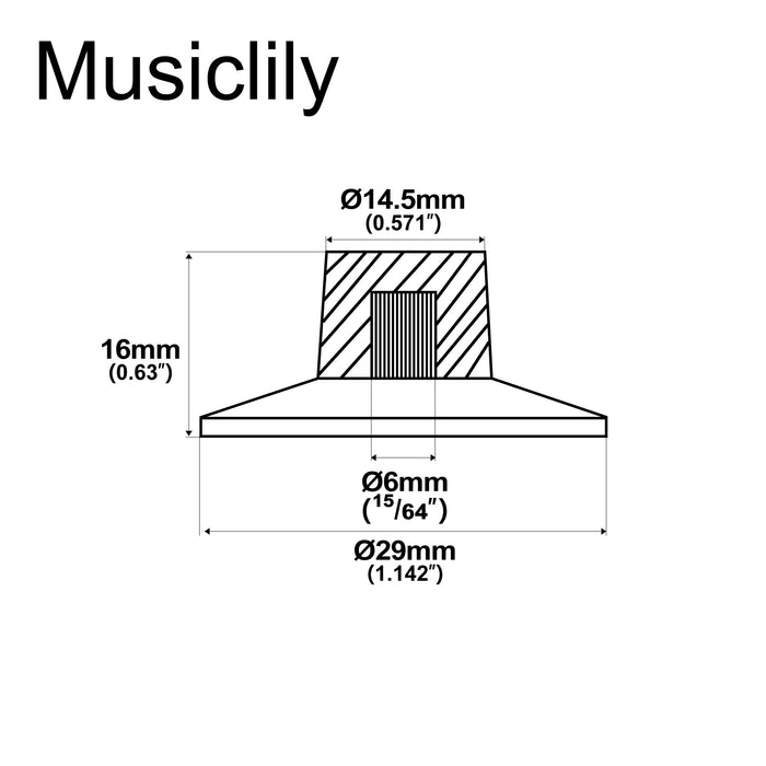 Dimensions of musiclily pro fine 24 splines witch hat knobs top hat knobs tone volume control knobs for electric guitar bass amplifier effect pedal 2 pcst2v mx3145 2mx3146 2p