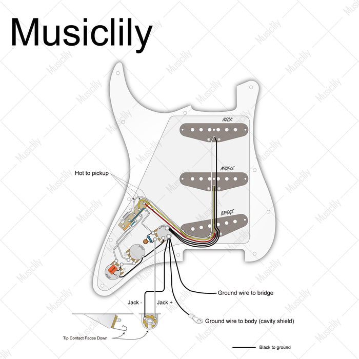 Musiclily Pro Elektrogitarre vorverkabeltes Kabelbaum-Upgrade für amerikanische ST-SSS-Style mit 5-Wege-Schalter und 3A-Potentiometern