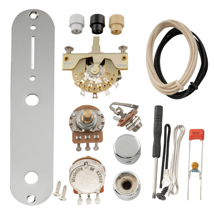 Musiclily Pro ギターDIY配線キット サーキット アップグレード 3wayスイッチと2Aポット付き アメリカ製TLエレキギター用 クローム