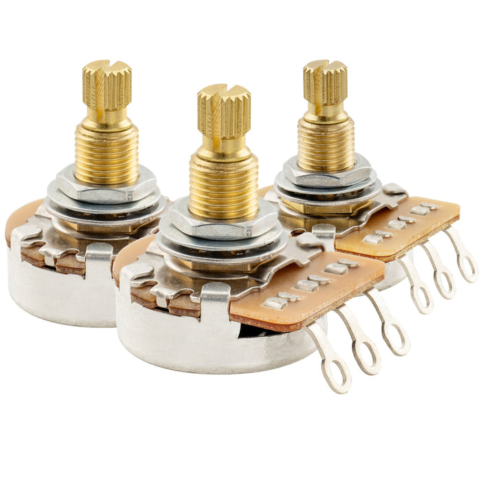 Musiclily Pro HD A250Kx2+B250K Pots Brass Metric Split Standard Shaft 9.5mm Audio Linear Taper Potentiometers for ST PB JB Style Electric Guitar Bass (Set of 2A1B)