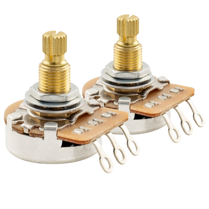 Musiclily Pro HD A250K Pots Brass Metric Split Standard Shaft 9.5mm Audio Taper Potentiometers for ST/Tele/Mustang/Ibanez Style Electric Guitar Bass (Set of 2)