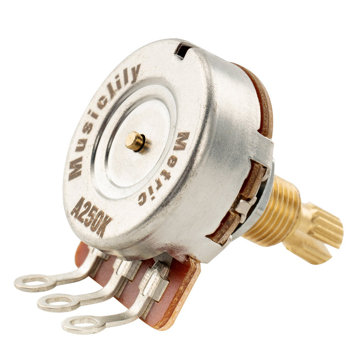 Musiclily Pro HD A250K Potenciómetros de Latón Métrico Eje Ranurado Estándar 9.5mm Curva de Audio para Guitarra Eléctrica y Bajo Estilo ST PB JB (Set de 3)