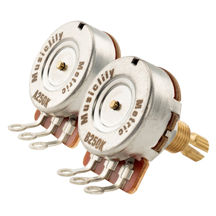 Musiclily Pro HD A250K+B250K ポット 真鍮 ミリ規格 スタンダードスプリットシャフト 9.5mm オーディオリニアテーパーポテンショメータ ST Tele Mustang Ibanezエレキギターとベース用(1A1Bセット)