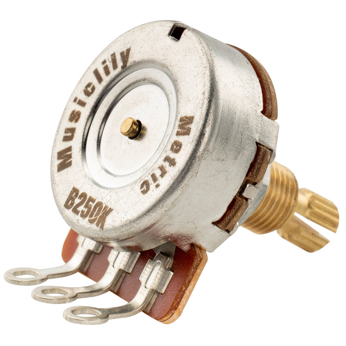 Musiclily Pro HD B250K Potenciómetros de eje estriado estándar de latón métrico de 9,5 mm, curva lineal, para guitarra eléctrica y bajo (juego de 10)