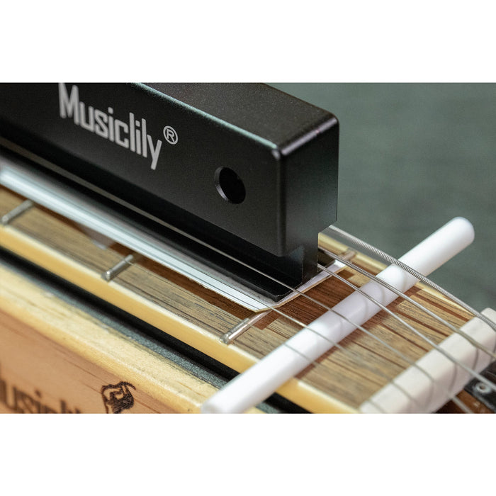 Usage show of musiclily pro 9 inch aluminum fretbar understring leveler fingerboard fret sanding leveling beam file bar luthier tool for guitar bass repair and maintenance mx3201