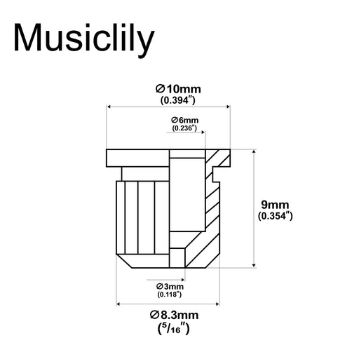 Dimensions of musiclily ultra 5 16 inch 8 3mm full solid brass g tlb 1 style ferrules string through body rear mount bushings for tele style electric guitar mx3206 6p