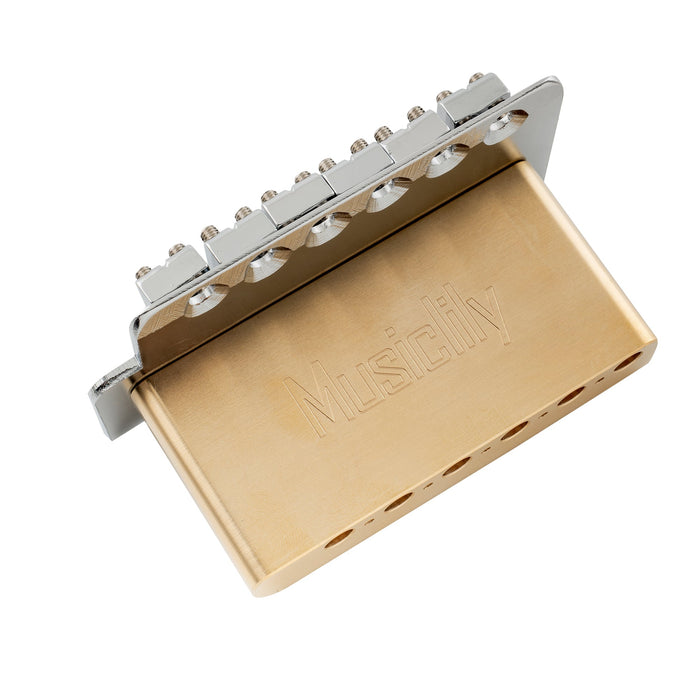 Usage show of musiclily ultra 52 5mm2 1 16 inch full solid brass short tremolo block for indonesia made squier affinity and bullet series electric guitar bridge 36mm tall mx3208