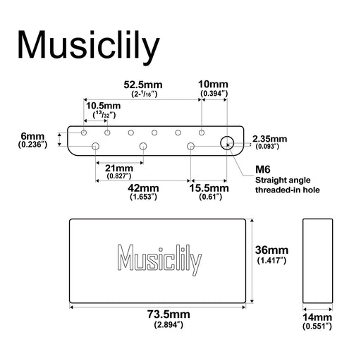 Dimensions of musiclily ultra 52 5mm2 1 16 inch full solid brass short tremolo block for indonesia made squier affinity and bullet series electric guitar bridge 36mm tall mx3208