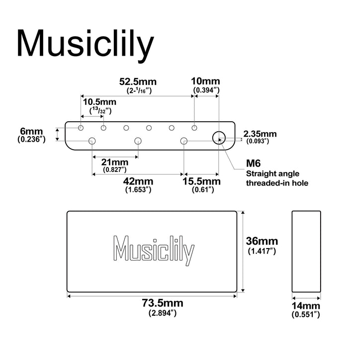 Dimensions of musiclily ultra 52 5mm2 1 16 inch full solid brass short tremolo block for indonesia made squier affinity and bullet series electric guitar bridge 36mm tall mx3208
