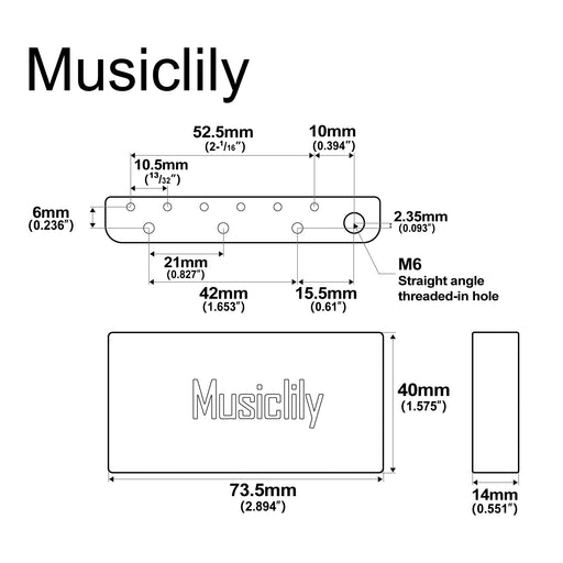 Dimensions of musiclily ultra 52 5mm2 1 16 inch full solid brass tremolo block for indonesia made squier new after 2019 classical vibe electric guitar bridge 40mm tall mx3209