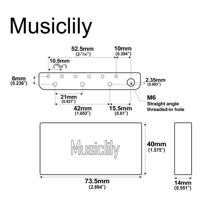 Dimensions of musiclily ultra 52 5mm2 1 16 inch full solid brass tremolo block for indonesia made squier new after 2019 classical vibe electric guitar bridge 40mm tall mx3209