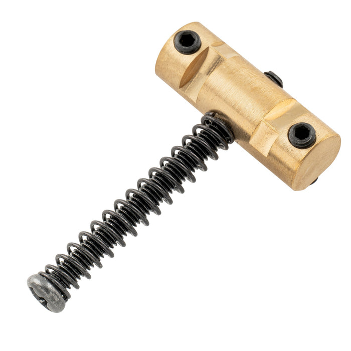 detail of musiclily ultra 10 8mm full solid brass barrel compensated saddles for tele style electric guitar mx3212p