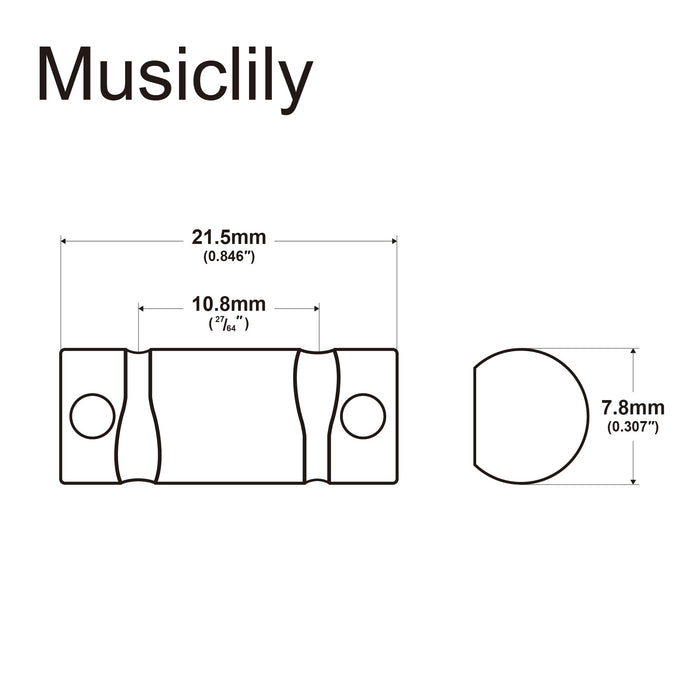 Dimensions of musiclily ultra 10 8mm wave style full solid brass barrel compensated saddles for tele style electric guitar mx3213p