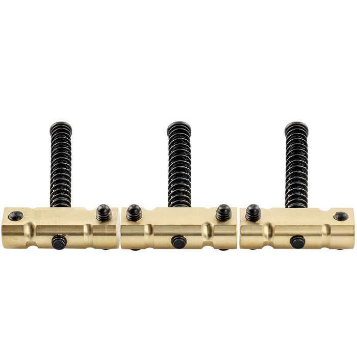 detail of musiclily ultra 10 8mm wave style full solid brass barrel compensated saddles for tele style electric guitar mx3213p