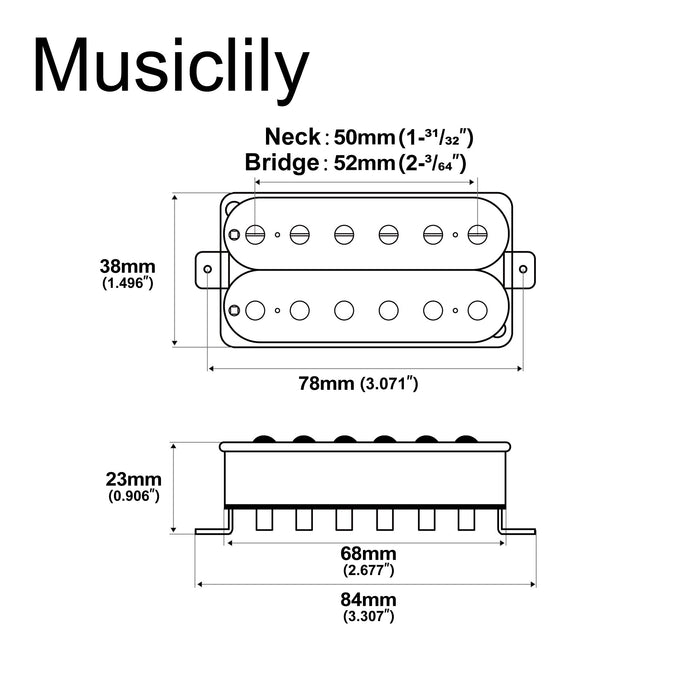 Dimensions of the revival pickups rph1 modern classics alnico 2 uncovered humbucker neck bridge pickups set for electric guitar mx3215bkmx3216bk