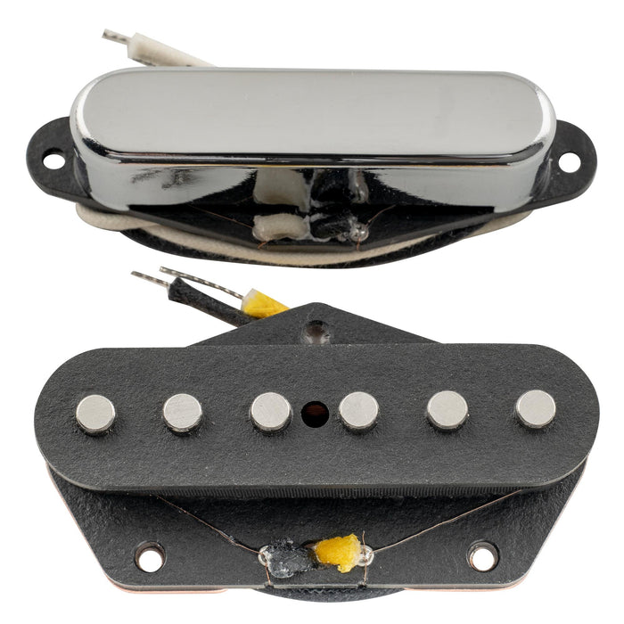 detail of musiclily pro tl 50s alnico 5 single coil neck bridge pickups set for tele style electric guitar mx3245mx3246p