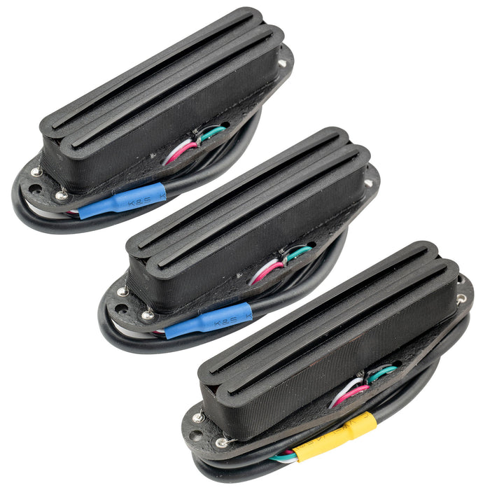 musiclily pro st dpha alnico 5 rail blade single coil sized humbucker super distortion neck middle bridge pickups set for strat style electric guitar mx3248 2mx3249p, black