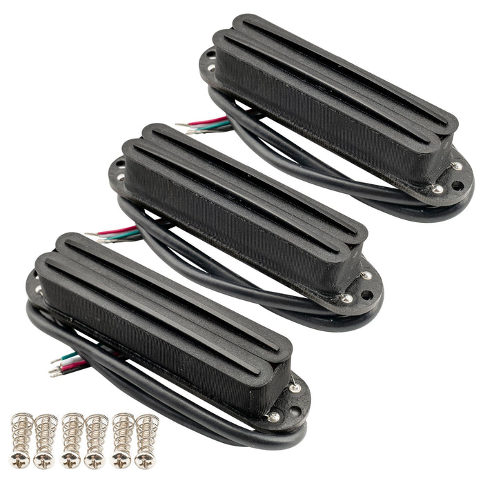 musiclily pro st dpha alnico 5 rail blade single coil sized humbucker super distortion neck middle bridge pickups set for strat style electric guitar mx3248 2mx3249p cream