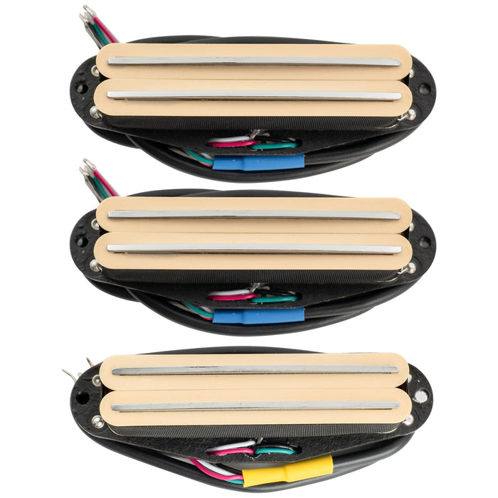 musiclily pro st dpha alnico 5 rail blade single coil sized humbucker super distortion neck middle bridge pickups set for strat style electric guitar mx3248 2mx3249p, white