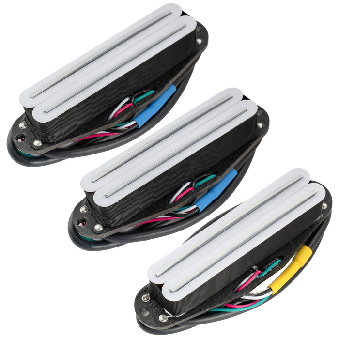 musiclily pro st dpha alnico 5 rail blade single coil sized humbucker super distortion neck middle bridge pickups set for strat style electric guitar mx3248 2mx3249p, white