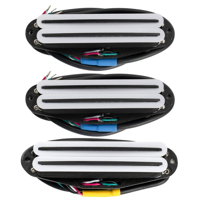 Musiclily Pro ST-DPHA アルニコ5 デュアルホットレイル シングルコイルサイズハムバッカー Super Distortion ネックミドルブリッジピックアップセット Stratストラトギター用 ブラックボディ クロームレール