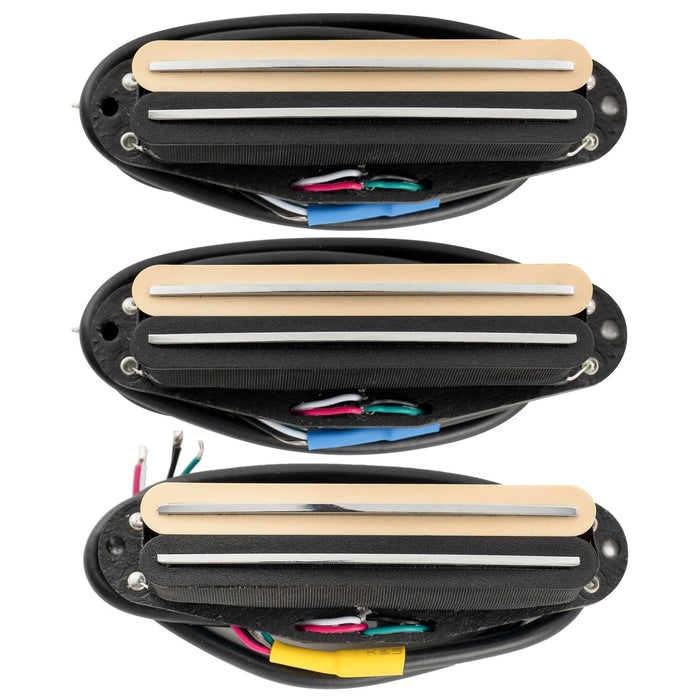 Musiclily Pro ST-DPHA アルニコ5 デュアルホットレイル シングルコイルサイズハムバッカー Super Distortion ネックミドルブリッジピックアップセット Stratストラトギター用 ブラックボディ クロームレール