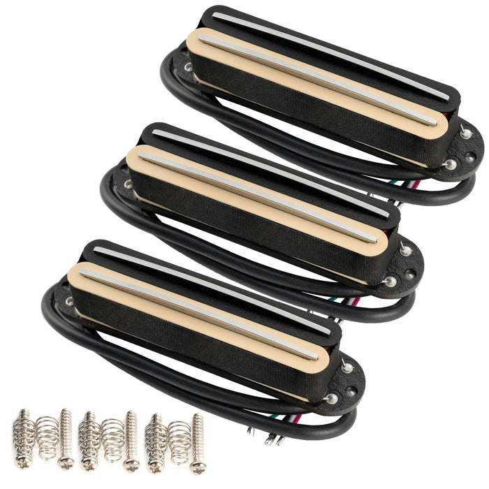 Musiclily Pro ST-DPHA アルニコ5 デュアルホットレイル シングルコイルサイズハムバッカー Super Distortion ネックミドルブリッジピックアップセット Stratストラトギター用 ブラックボディ クロームレール