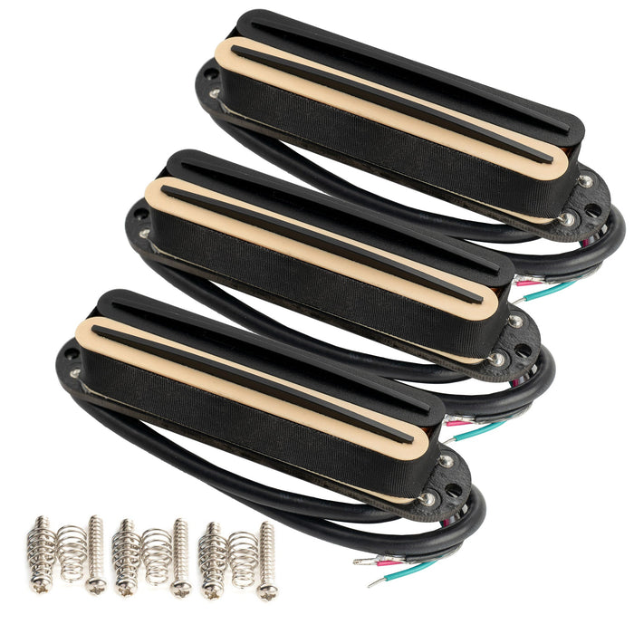 Musiclily Pro ST-DPHA アルニコ5 デュアルホットレイル シングルコイルサイズハムバッカー Super Distortion ネックミドルブリッジピックアップセット Stratストラトギター用 ブラックボディ クロームレール