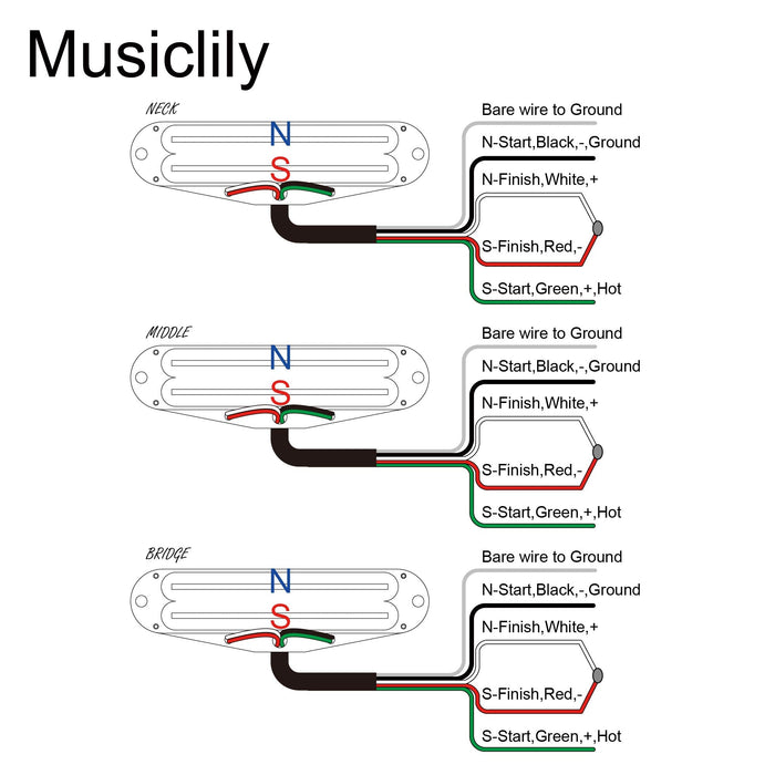 Musiclily Pro ST-DPHC Pastillas Humbucker de Riel Cerámico Super Distortion MX3251-2 MX3252 Diagrama de Cableado