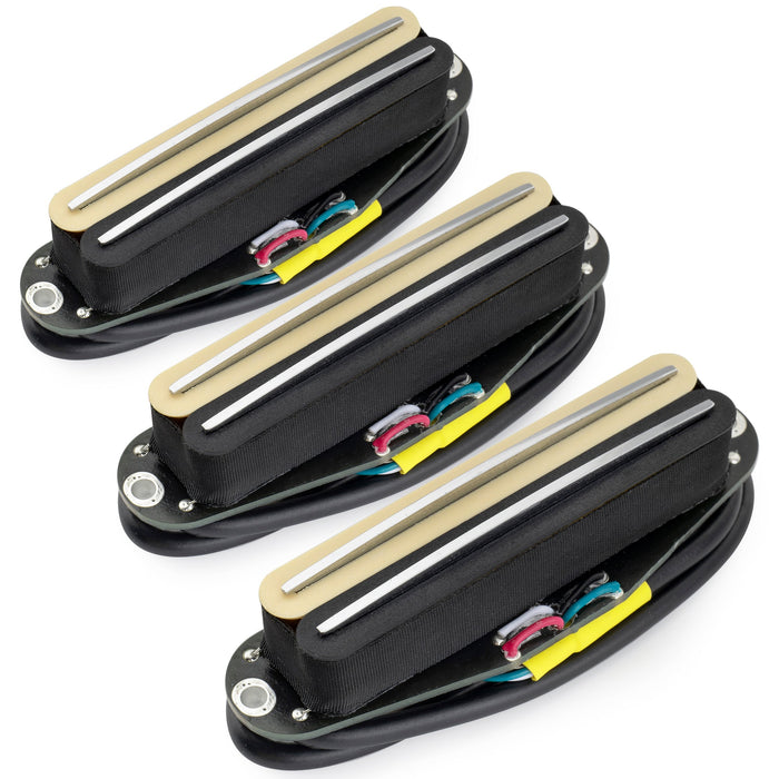 Musiclily Pro ST-DPHC Ceramic Rail Blade Single Coil Sized Humbucker Pickups Set 13.6K Super Distortion for Strat Style Electric Guitar (Set of 3)