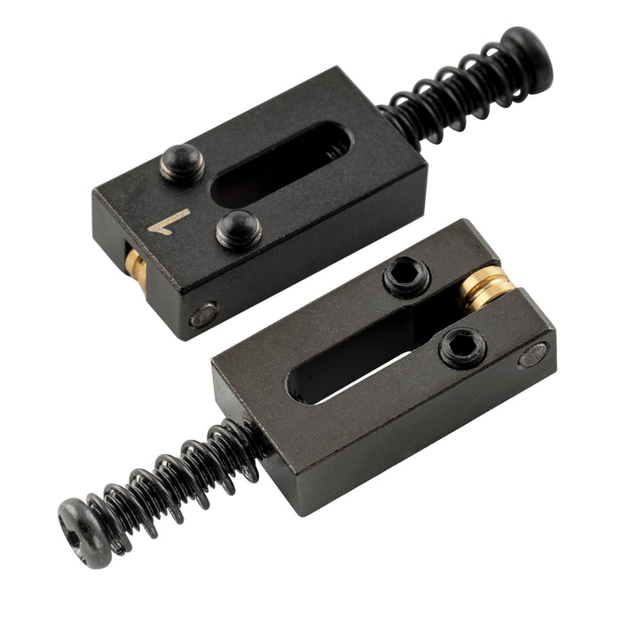 detail of musiclily ultra 10 5mm full solid brass modern style roller saddles for strat tele style electric guitar bridge mx3255 3mx3256 3p