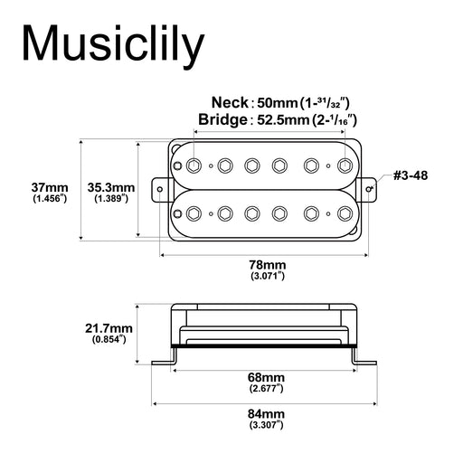 Dimensions of artec hbb xbb ceramic uncovered adjustable hexagonal poles humbucker electric guitar neck bridge pickups set mx3267bkmx3268bk