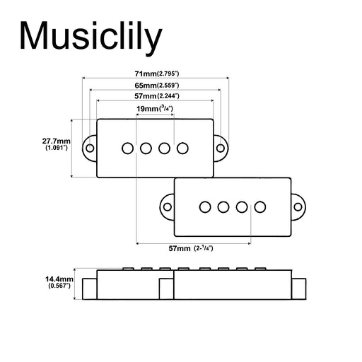 Dimensions of artec poa4 alnico 5 vintage tone split 4 string p bass precision bass pickups set 8 4k mx3273bk