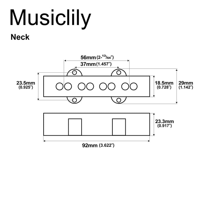 Dimensions of artec joa4 alnico 5 vintage tone single coil pickup 4 string jazz bass neck pickup 6k mx3274bk