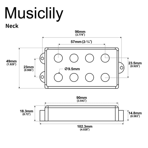 Dimensions of artec mmc4 ceramic soapbar style bass pickup neck pickup 12 6k for 4 string musicman style bass mx3284bk