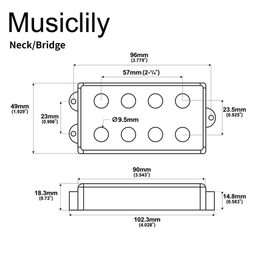 Dimensions of artec mmc4 ceramic soapbar style bass pickup neck bridge pickups set 12 6k for 4 string musicman style bass mx3284bkmx3285bk