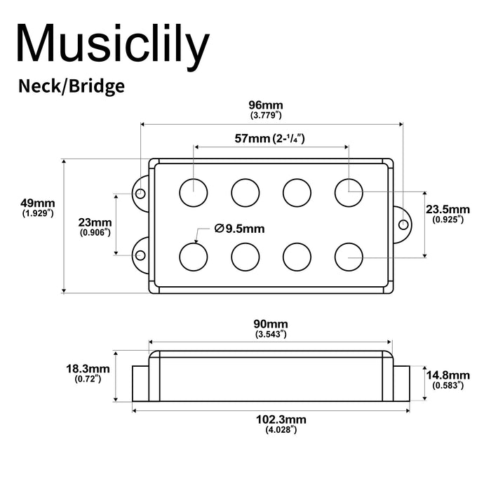 Dimensions of artec mmc4 ceramic soapbar style bass pickup neck bridge pickups set 12 6k for 4 string musicman style bass mx3284bkmx3285bk