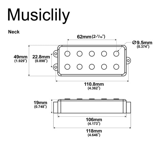 Dimensions of artec mmc5 ceramic soapbar style bass pickup neck pickup 13k for 5 string musicman style bass mx3286bk