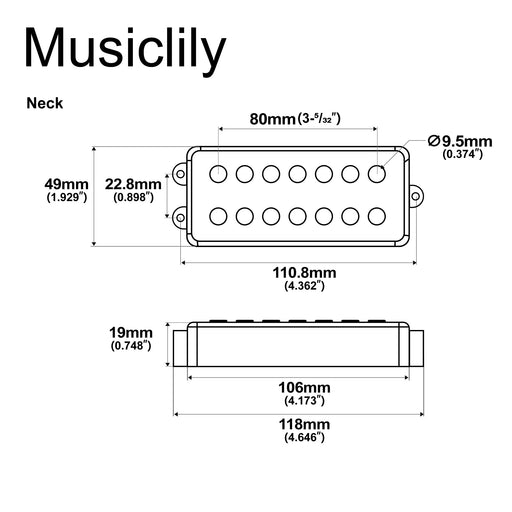 Dimensions of artec mmc6 ceramic soapbar style bass pickup neck pickup 14 6k for 6 string musicman style bass mx3288bk